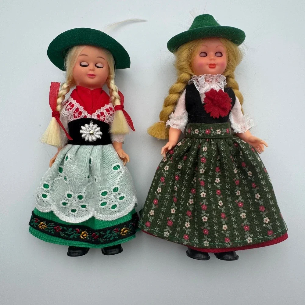 Vintage German Dolls Folk Costume Pair Traditional Attire Collectible Eyes Close